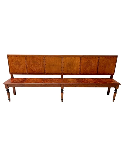 Art Nouveau Extra Large Hall Bench, Elm and Beech, Dutch Design, 1900s